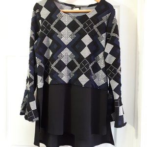 Geometric Patterned Black and Gray Women's Top